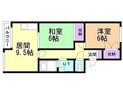クチュール月寒東 2DKの間取図画像
