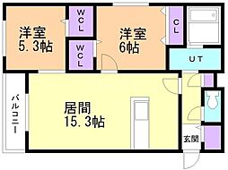 札幌市白石区菊水三条4丁目マンション 2LDKの間取図画像