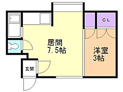 コテージ南郷通 1DKの間取図画像
