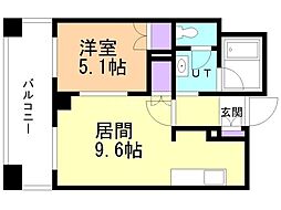 ラフィネタワー札幌南3条 1LDKの間取図画像