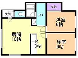 Kハイム 2LDKの間取図画像