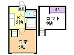 アビアシオン参番館 1Kの間取図画像
