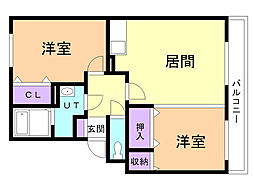 サンシャイン東栄 2LDKの間取図画像