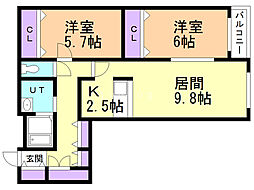 イー・ウォールトキ 2LDKの間取図画像