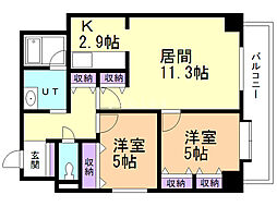 ニューノース弐番館 2LDKの間取図画像