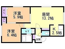 ルミエールクリスタルＭＳ 1階2LDKの間取り