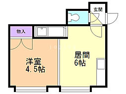 紗羅ハイツ2 1DKの間取図画像