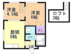 スカイブルーK 2LDKの間取図画像