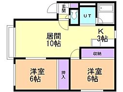 ファミリエＦ 2階2LDKの間取り