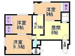 青葉ハウス 1階3LDKの間取り