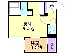 グレンウッド菊水 1階1LDKの間取り