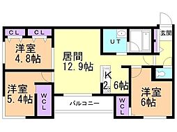 札幌市営東西線 南郷7丁目駅 徒歩10分の賃貸マンション 3階3LDKの間取り