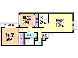 サントアリオ・デ本通南 2LDKの間取図画像
