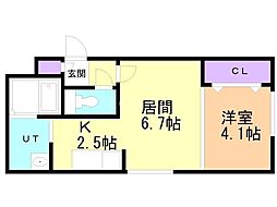 札幌市営東西線 南郷7丁目駅 徒歩11分の賃貸マンション 1階1LDKの間取り
