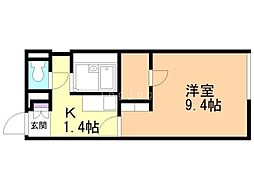 札幌市営東西線 東札幌駅 徒歩4分の賃貸アパート 2階1Kの間取り