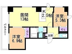 Ｈｉｌｌｓ　Ｇａｒｄｅｎ　東札幌 9階2LDKの間取り