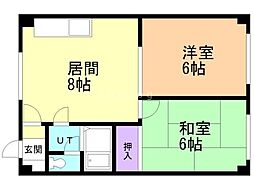 稲津第三ハイツ 2LDKの間取図画像