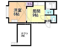 スカイブルーK 1DKの間取図画像