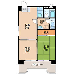 セントラルシャトル 9階2DKの間取り