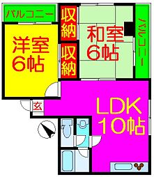 JR総武線 平井駅 徒歩7分の賃貸マンション 3階2LDKの間取り