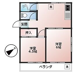 三松ハイム 5階2Kの間取り