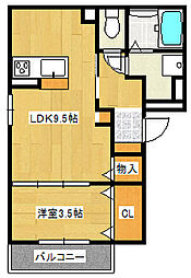 クレール天城通 3階1LDKの間取り