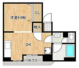 JR東海道・山陽本線 三ノ宮駅 徒歩15分の賃貸マンション 4階1DKの間取り