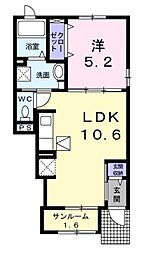 JR山陽本線 竜野駅 3.4kmの賃貸アパート 1階1LDKの間取り