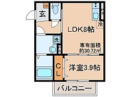京都市山科区東野南井ノ上町アパート 1LDKの間取図画像