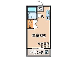 ルレヴェナミカワ2 ワンルームの間取図画像