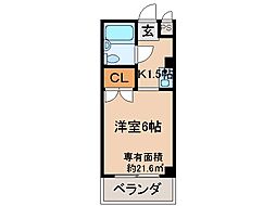 パレス桃山 1Kの間取図画像