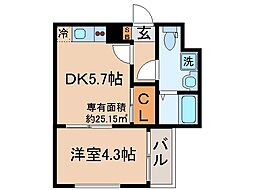 京都市山科区厨子奥矢倉町マンション 1DKの間取図画像