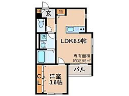 京都市山科区東野中井ノ上町アパート 1LDKの間取図画像