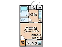クイーンズコート 1Kの間取図画像