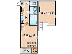 ハーモニーテラス京都石田2 1Kの間取図画像