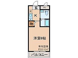 シティハウス丹波橋 1Kの間取図画像