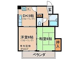 ウイングヒルズ新堀川 2DKの間取図画像