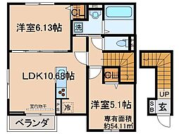 D-room富野B棟 2LDKの間取図画像