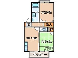 TタウンD棟 2DKの間取図画像