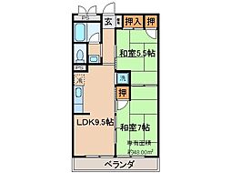 京阪宇治線 黄檗駅 徒歩6分の賃貸アパート 3階2LDKの間取り