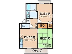 京都地下鉄東西線 御陵駅 徒歩15分の賃貸アパート 2階2DKの間取り