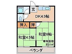 里尻スカイハイツ 2DKの間取図画像