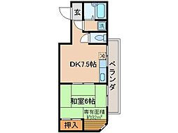 京都地下鉄東西線 椥辻駅 徒歩18分の賃貸マンション 3階1DKの間取り