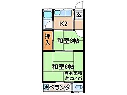 JR奈良線 六地蔵駅 徒歩11分の賃貸アパート 1階2Kの間取り