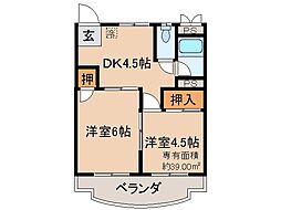 近鉄京都線 向島駅 徒歩7分の賃貸マンション 3階2DKの間取り