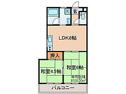 京阪本線 伏見桃山駅 徒歩9分の賃貸マンション 2階2LDKの間取り