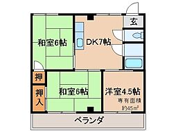 京都地下鉄東西線 椥辻駅 徒歩13分の賃貸マンション 1階3DKの間取り