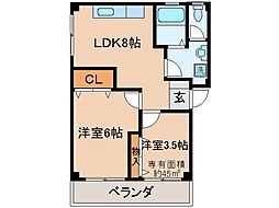 京都地下鉄東西線 石田駅 徒歩10分の賃貸マンション 3階2LDKの間取り