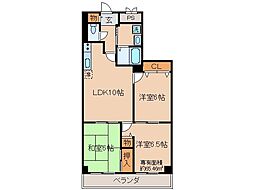 京阪京津線 四宮駅 徒歩13分の賃貸マンション 5階3LDKの間取り