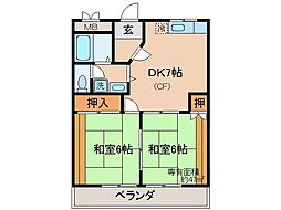 JR奈良線 JR小倉駅 徒歩6分の賃貸マンション 1階2DKの間取り
